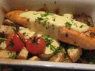 Lachsfilet mit geschmortem Sellerie, Zwiebeln und Speck - Rezept