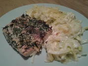 Lachs auf Kartoffel- Porree- Bett - Rezept