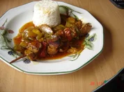 Spieß mit Tomaten-Germüse-Soße - Rezept