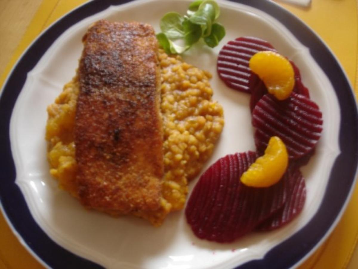 Bilder für Lachsfilet mit roten Linsen und rote Bete - Rezept