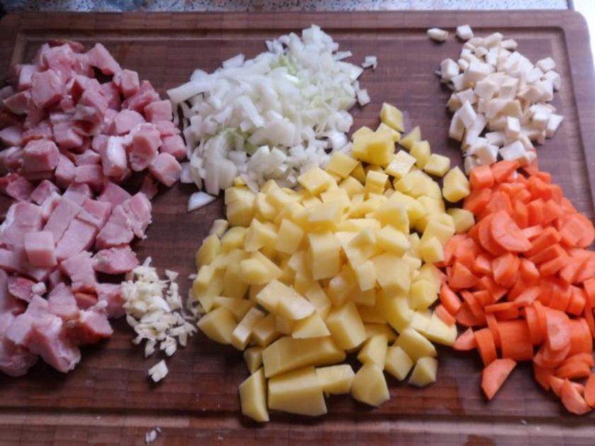 Bunter Bohneneintopf mit Kasseler und Cabanossi - einfach