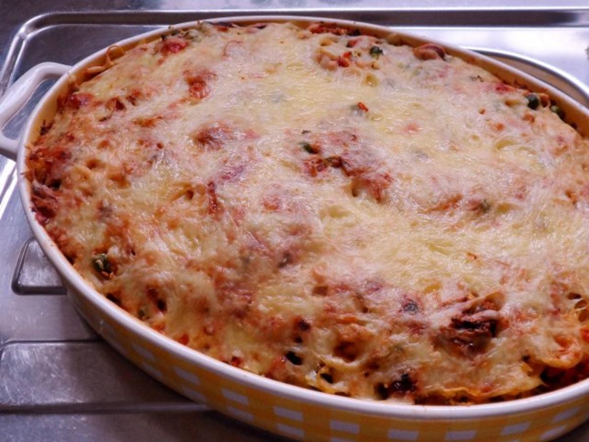 Ofengerichte: Spaghetti-Auflauf mit zweierlei Käse, Cabanossi und Erbsen - Rezept - Bild Nr. 14