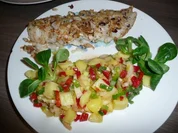 Kabeljau im Haslnuss - Panko -  Mantel an Kartoffelsalat. - Rezept