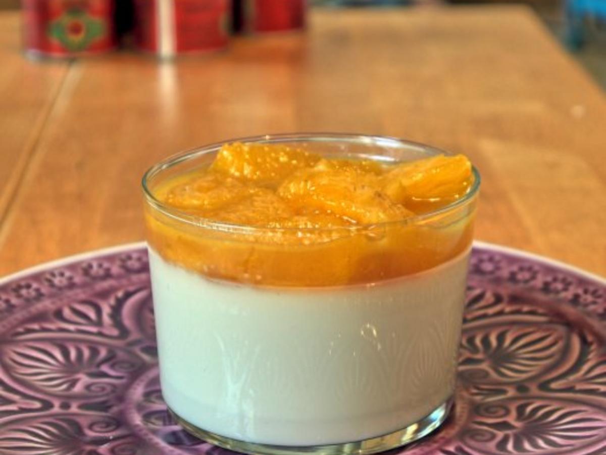Darjeeling Panna Cotta mit Karamell Orangen - einfach - 210 kcal/100g