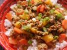 Pfannengerichte: Fruchtige Mango-Hackfleisch-Pfanne mit Erdnuss-Soße - Rezept