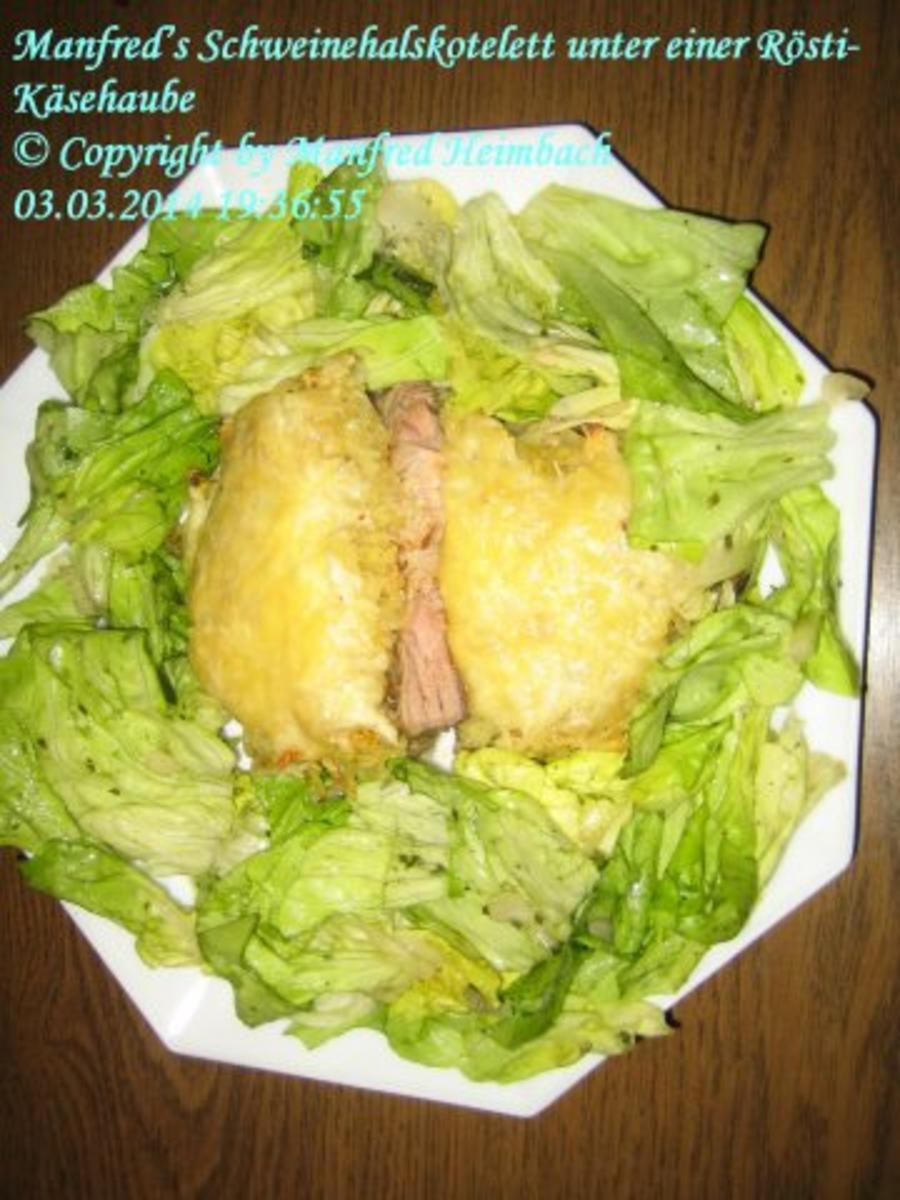 Fleisch – Manfred’s Schweinehalskotelett unter einer Rösti-Käsehaube - Rezept
