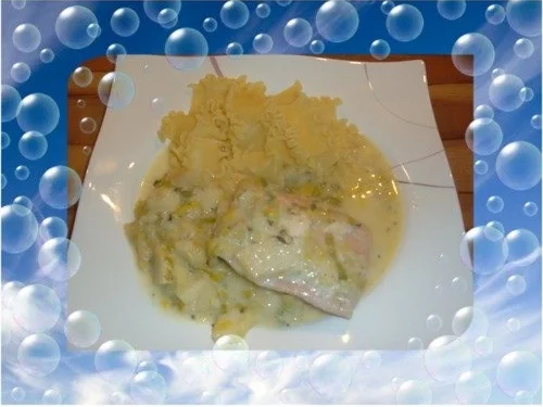 Rezept: Fisch . Lachs mit Porree - Apfel - Gemüse Fisch . Lachs mit Porree - Apfel - Gemüse - Rezept