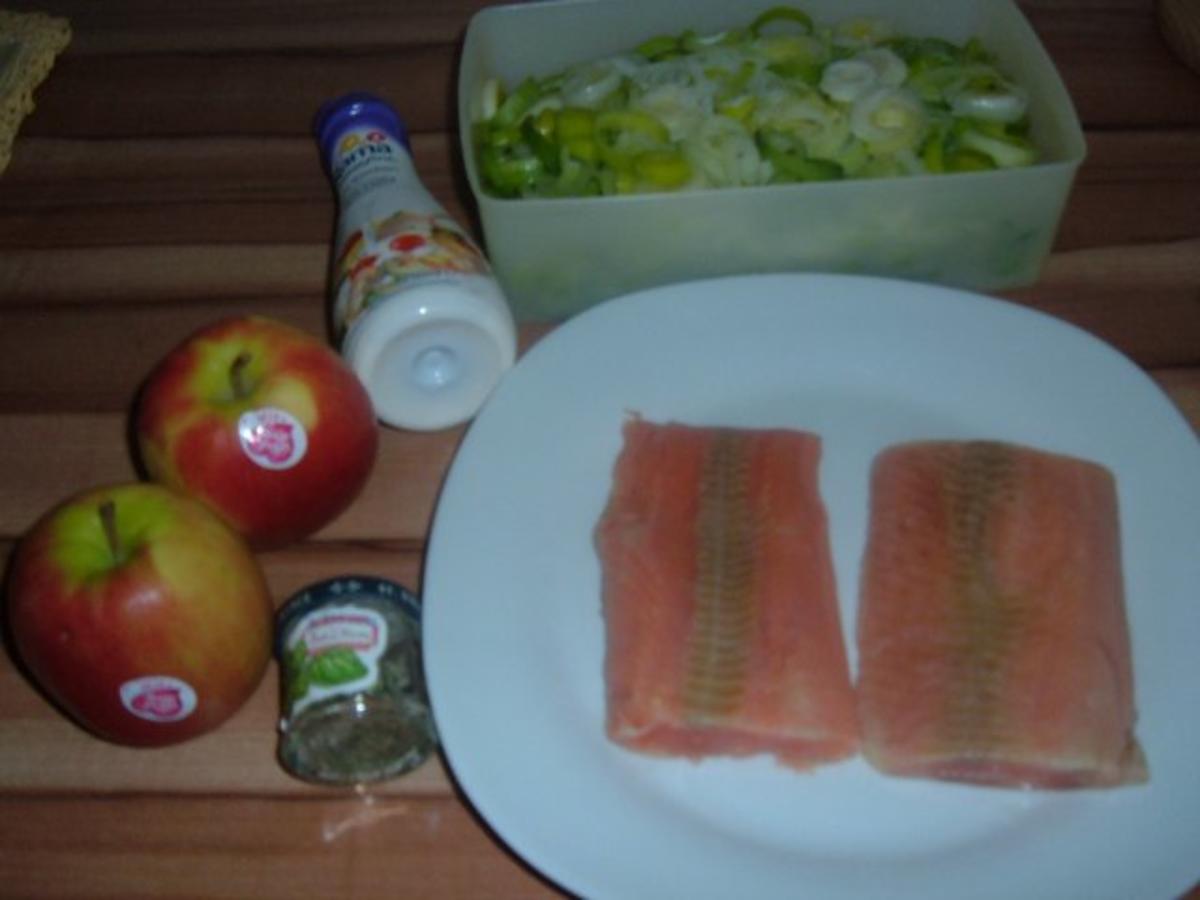 Fisch . Lachs mit Porree - Apfel - Gemüse - Rezept - Bild Nr. 3