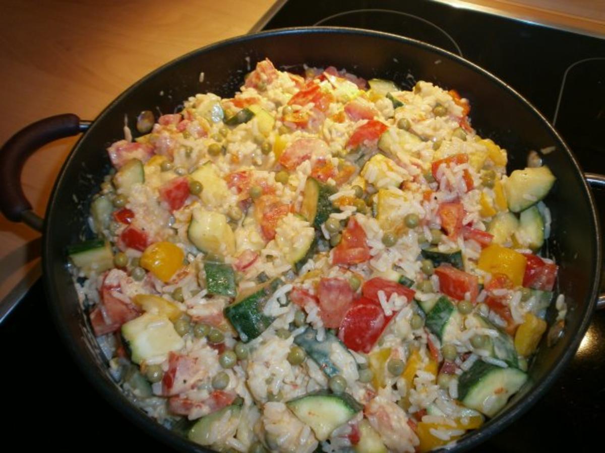 Puten-Gemüse-Pfanne mit Reis - Rezept mit Bild - kochbar.de