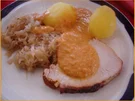 Lummerbraten mit Sauce, Sauerkraut und Kartoffeln - Rezept