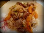 Pfirsich-Steak-Reis-Pfanne - Rezept