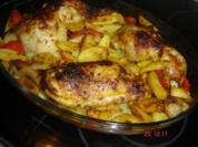 Hähnchen mit Kartoffelspalten - Rezept