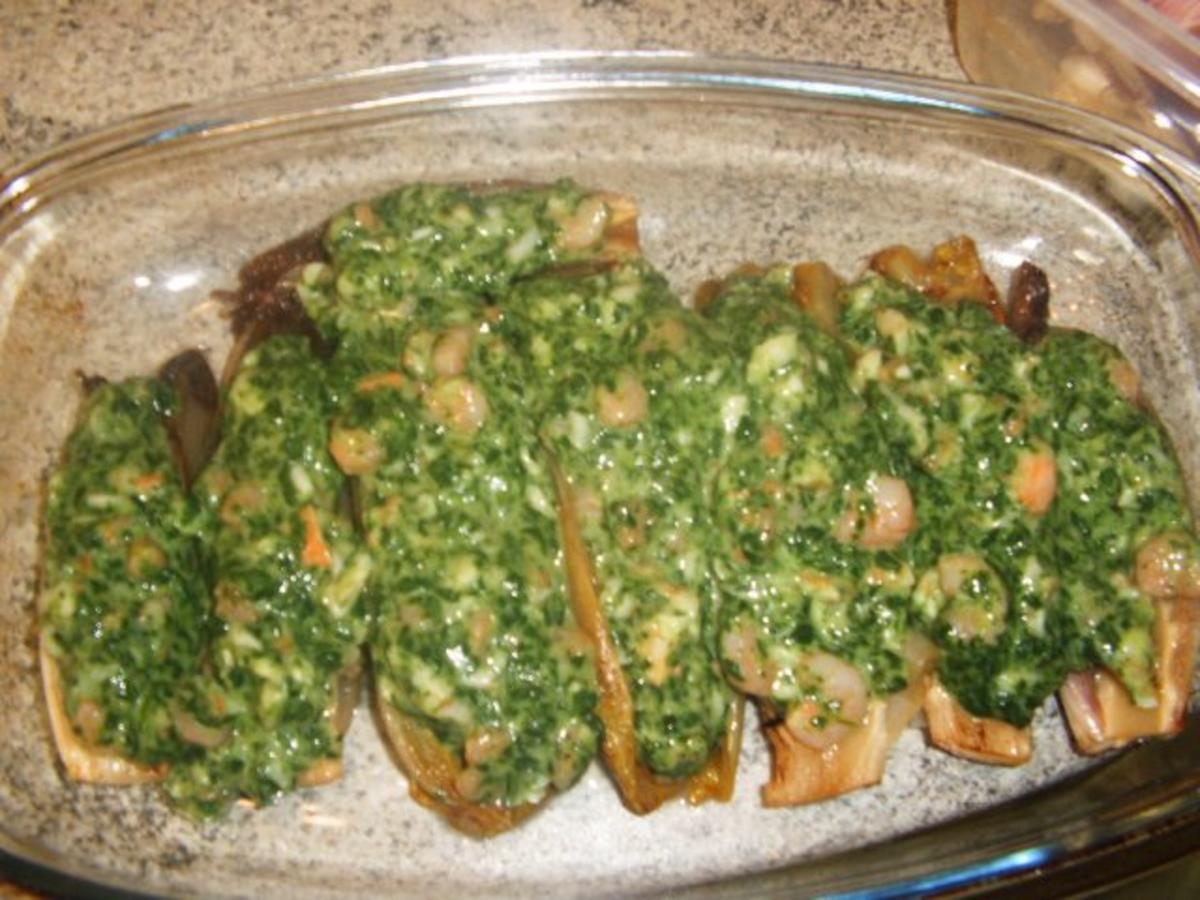 Chicoree gefüllt mit Crevetten und Spinat - Rezept - Bild Nr. 7