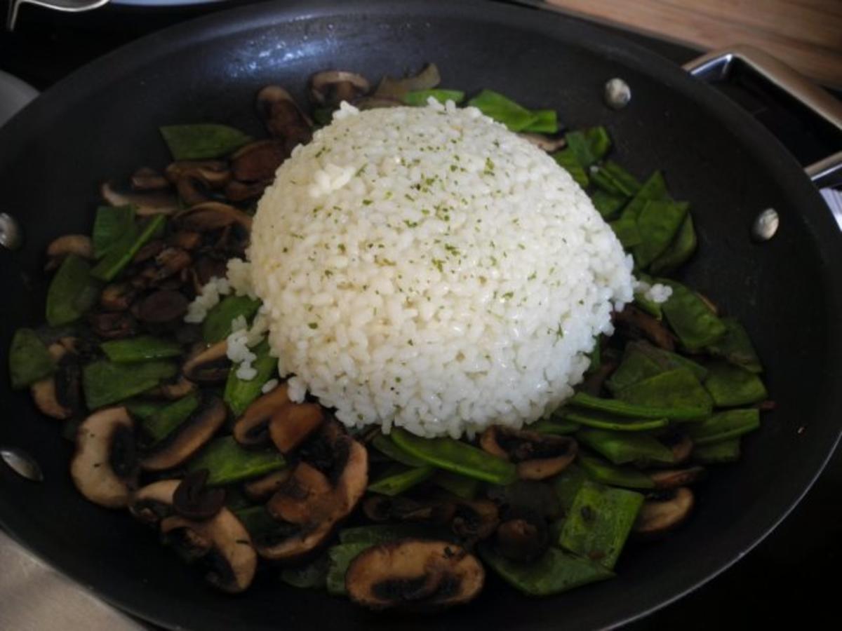 Vegan : Reis - Champignon - Pfanne mit Zuckerschoten - Rezept - Bild Nr. 9