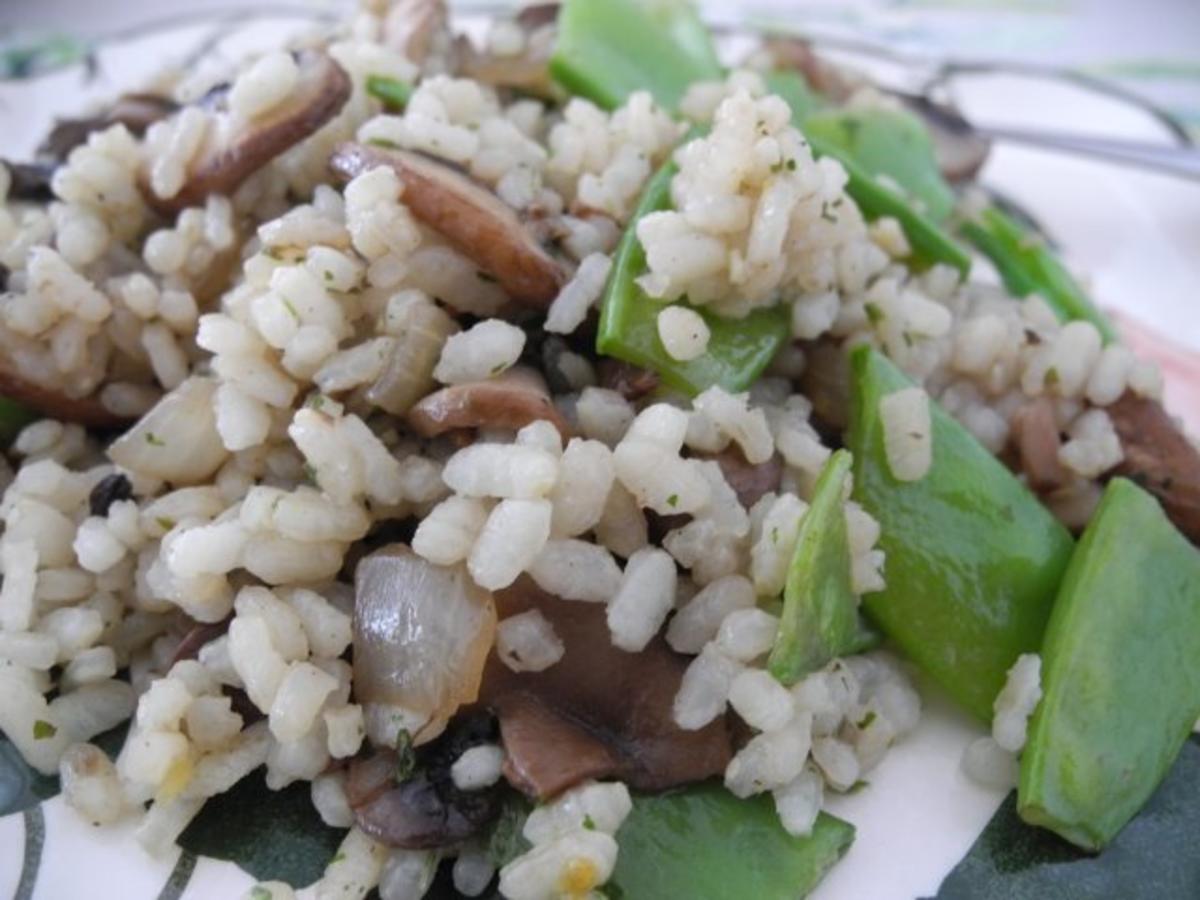 Vegan : Reis - Champignon - Pfanne mit Zuckerschoten - Rezept - Bild Nr. 2