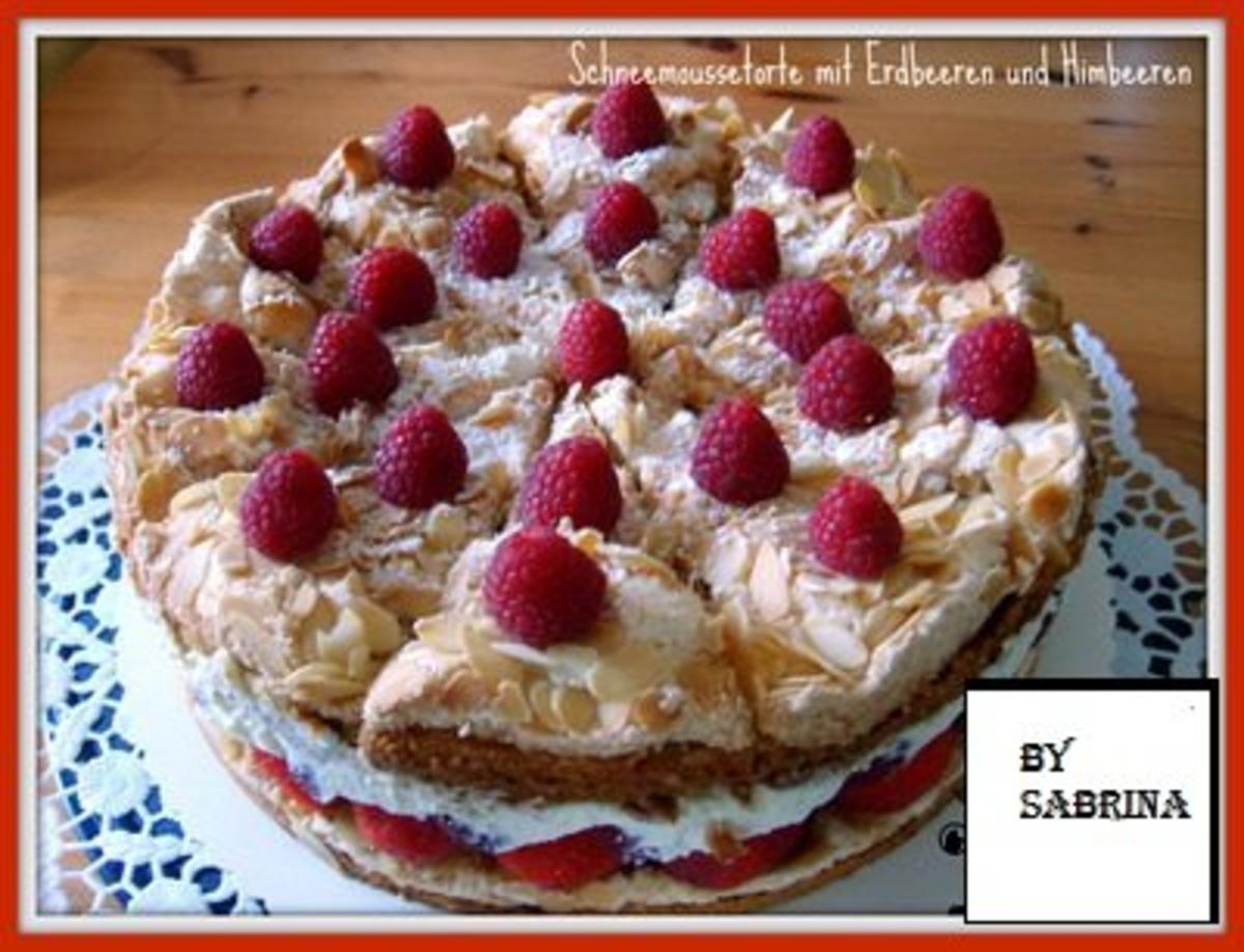 Schneemoussetorte mit  Erdbeeren und Himbeer Mascarpone - Rezept