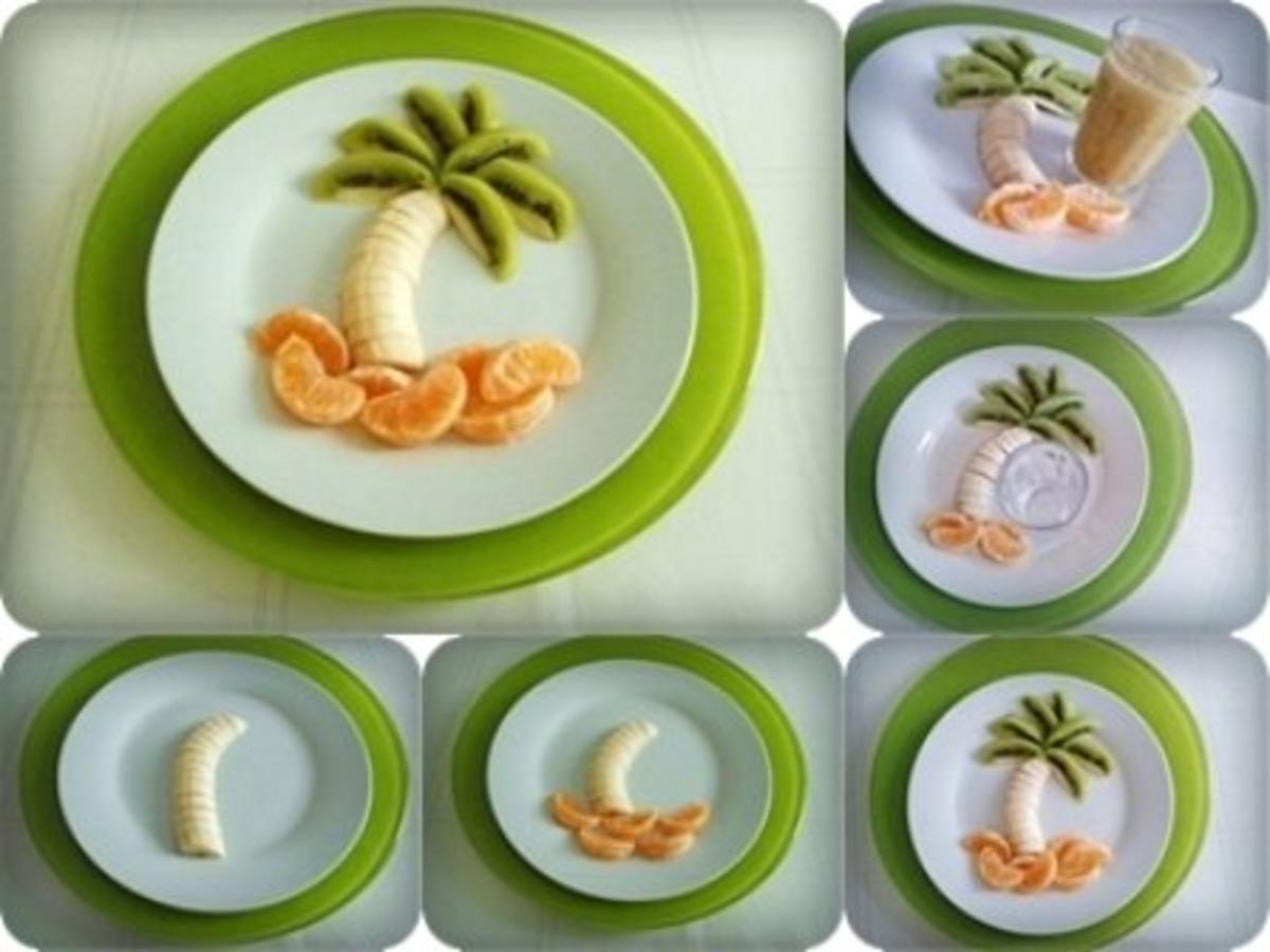 Kreatives Obst Dessert und fruchtiger Smoothie unter den „Palmen“ - Rezept - Bild Nr. 7