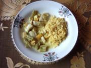 Kabeljau mit Gemüse, Curryreis und einem leckeren Sößchen - Rezept