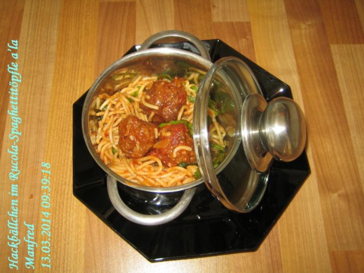 Fleisch – Hackbällchen im Rucola-Spaghettitöpfle a’la Manfred - Rezept