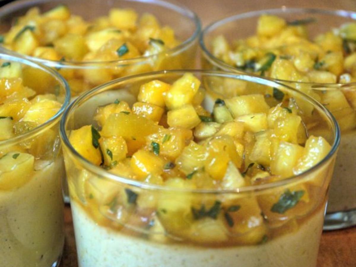Kokospudding mit Ananas Minz Ragout - einfach - 74 kcal/100g
