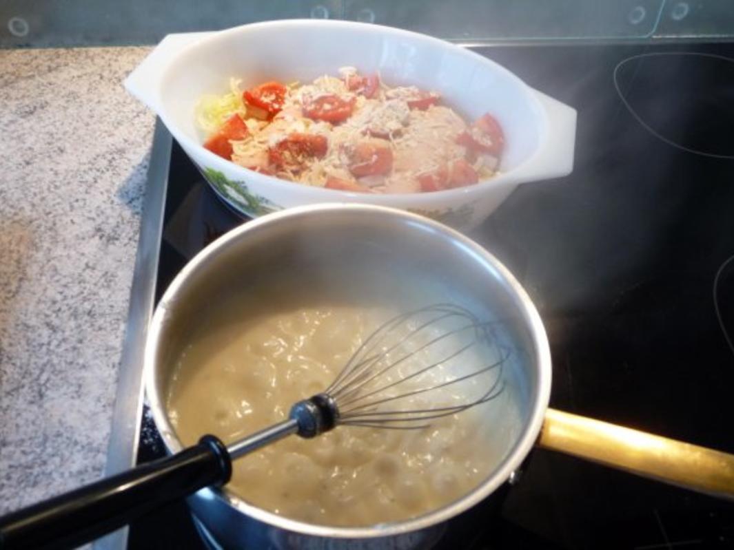 Auflauf: Porree Hähnchenröllchen in Zwiebelsoße mit Käse überbacken ...