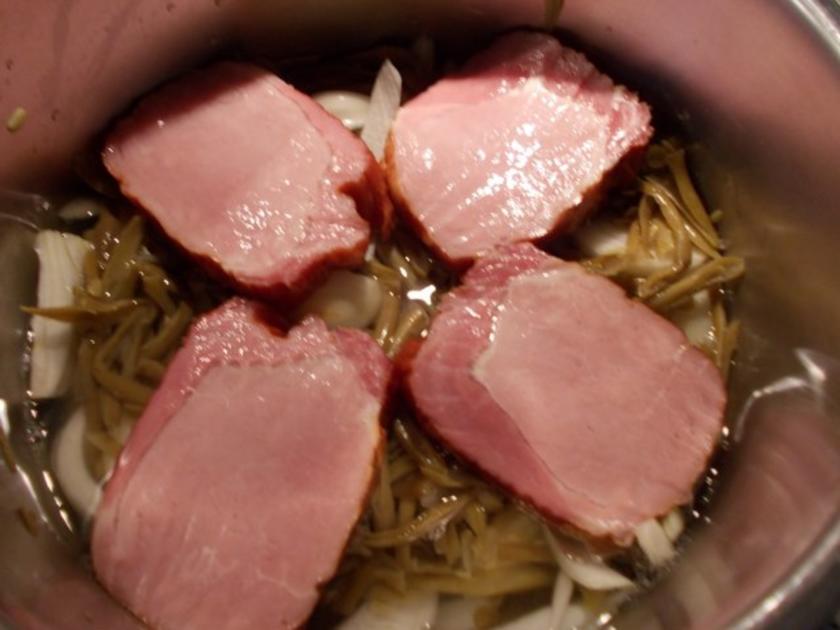 Saure Bohnen mit Kasseler - schnell &amp; einfach - 26 kcal/100g