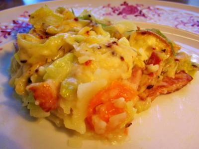 Lauch-Auflauf mit Kasseler-Resten - Rezept