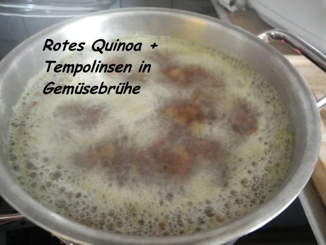 Vegan : Seitan - Paprika - Porree - Pfanne mit rotem Quinoa und Linsen - Rezept - Bild Nr. 5