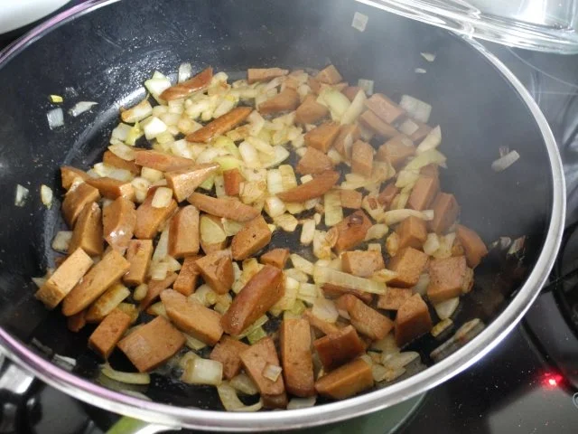 Vegan : Seitan - Paprika - Porree - Pfanne mit rotem Quinoa und Linsen - Rezept - Bild Nr. 7
