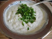 Vegan : Zwiebel - Soja - Joghurt mit Pellkartoffeln - Rezept