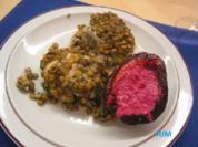 Zanderfilet mit Ingwer-Berglinsen auf Zitronengrasschaum - Rezept