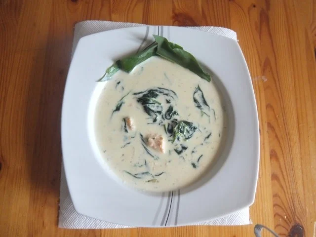 Käsesuppe mit Lachs und Blattspinat - Rezept