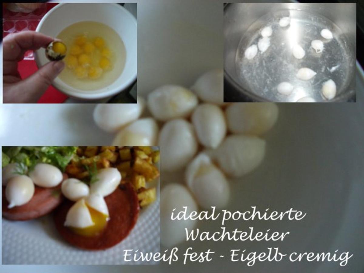 Pochierte Wachteleier  - auf gebratener Lyoner - Rezept - Bild Nr. 4