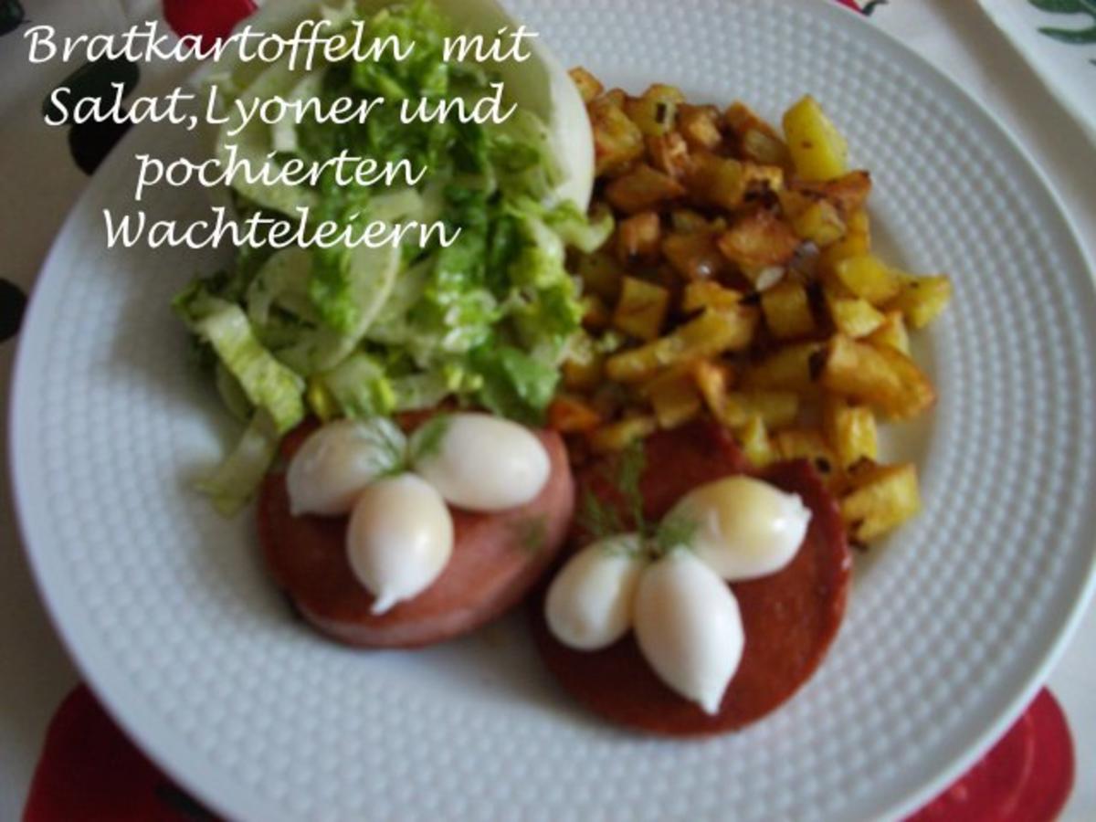 Bilder für Pochierte Wachteleier - auf gebratener Lyoner - Rezept