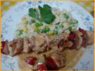 Hähnchenbrustfiletschaschlik mit Erdnusssauce und Gemüsereis - Rezept