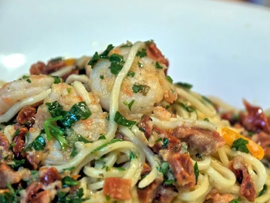 Rezept: Spaghetti mit würzigen Garnelen Spaghetti mit würzigen Garnelen - Rezept