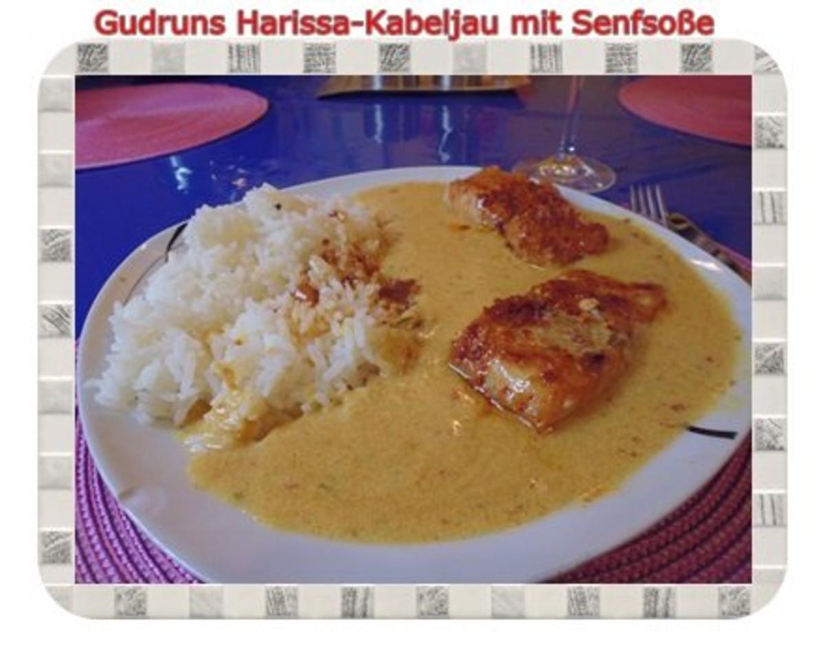 Fisch: Harissa-Kabeljau mit Senfsoße und Duftreis - Rezept