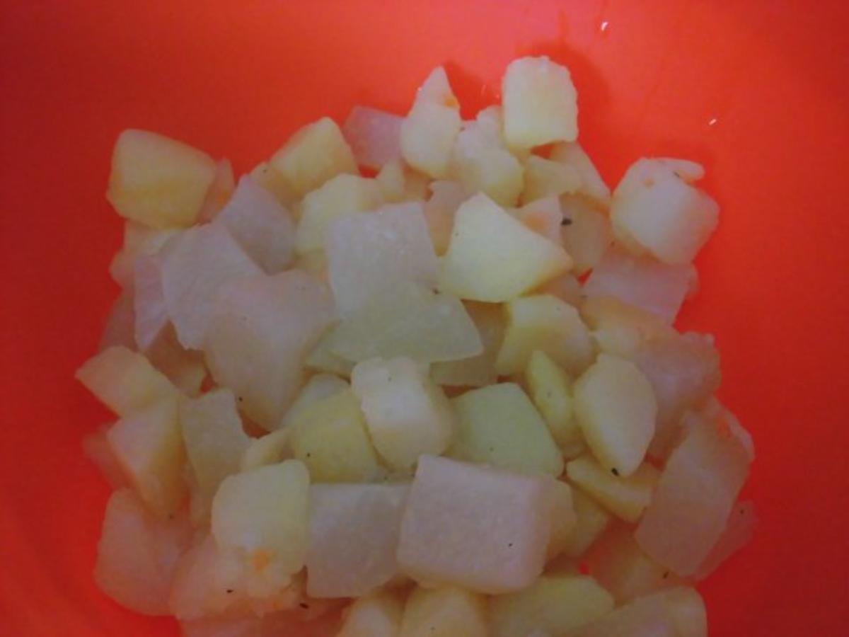 Bratwurst, Kartoffel - Kohlrabistampf mit Zwiebeln - Rezept - Bild Nr. 4