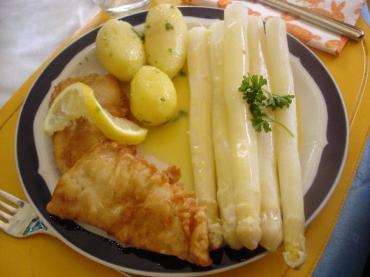 Spargel mit Seelachsfilet im Bierteig, Petersilienkartoffeln und Sauce Hollandaise - Rezept - Bild Nr. 29