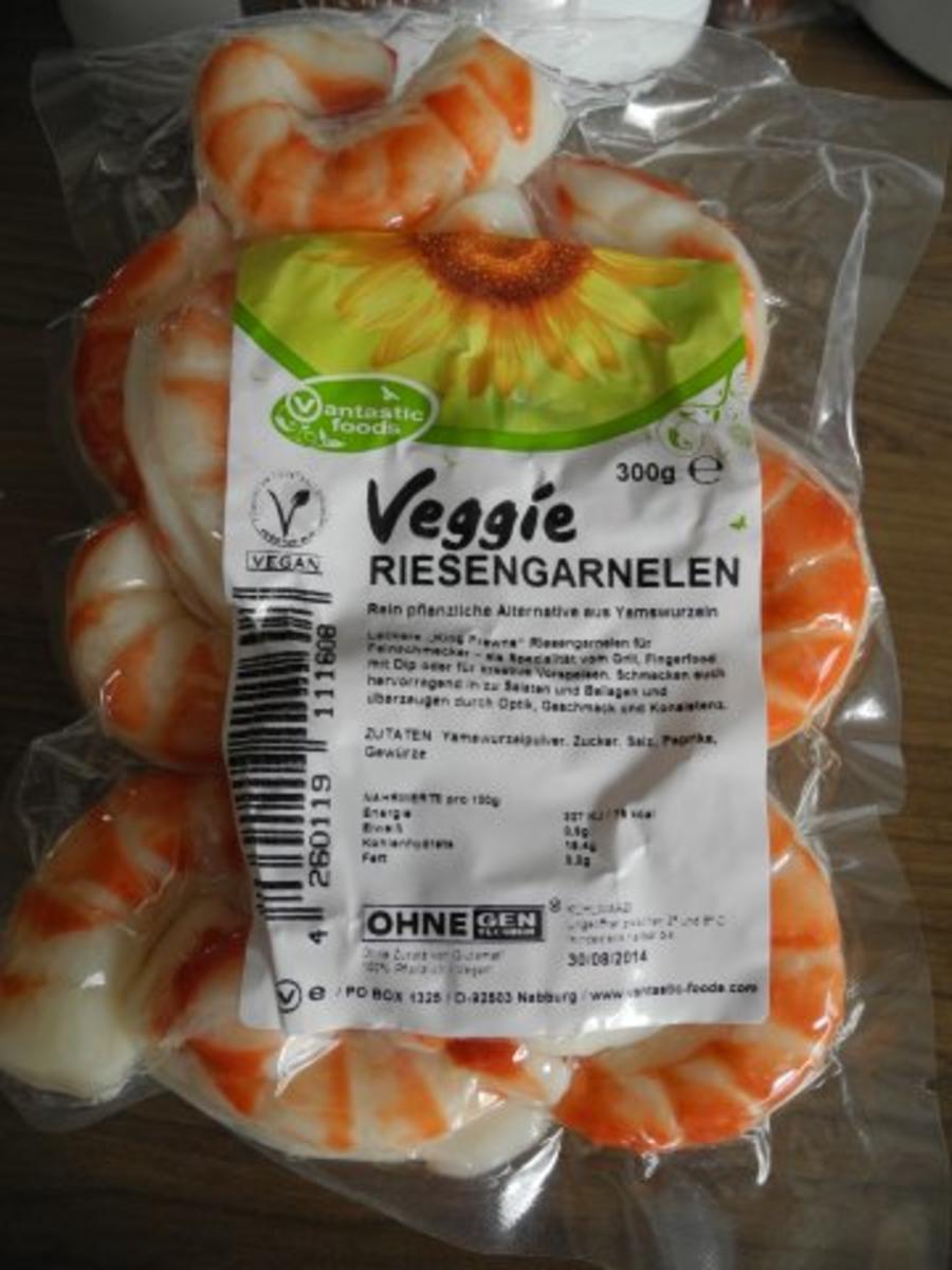 Vegan : Riesengarnelen in Zwiebeln gebraten an grünen Spargelspitzen und Kartoffeln - Rezept - Bild Nr. 5
