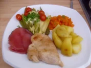 Putensteaks mit Grünspargel in Orangensud - Rezept