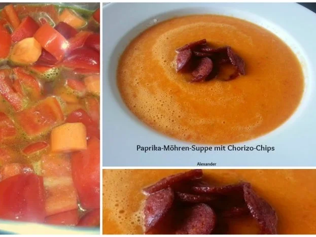 Rezept: Paprika-Möhren-Suppe mit Chorizo-Chips Bild Nr. 2 Paprika-Möhren-Suppe mit Chorizo-Chips - Rezept - Bild Nr. 2
