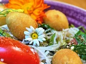 Wilder Salat mit frittierten Wachteleiern - Rezept