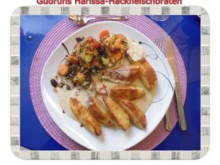 Hackfleisch: Harissa-Hackbraten mit Gorgonzolasoße und Berberekartoffeln - Rezept - Bild Nr. 17