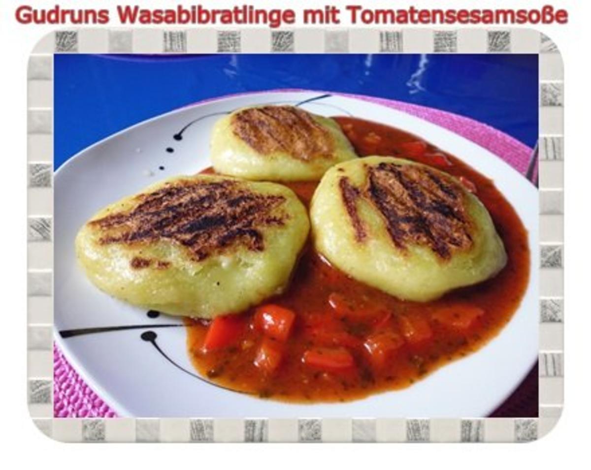 Kartoffeln: Wasabi-Bratlinge mit Tomaten-Sesamsoße - Rezept
