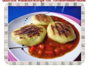Kartoffeln: Wasabi-Bratlinge mit Tomaten-Sesamsoße - Rezept