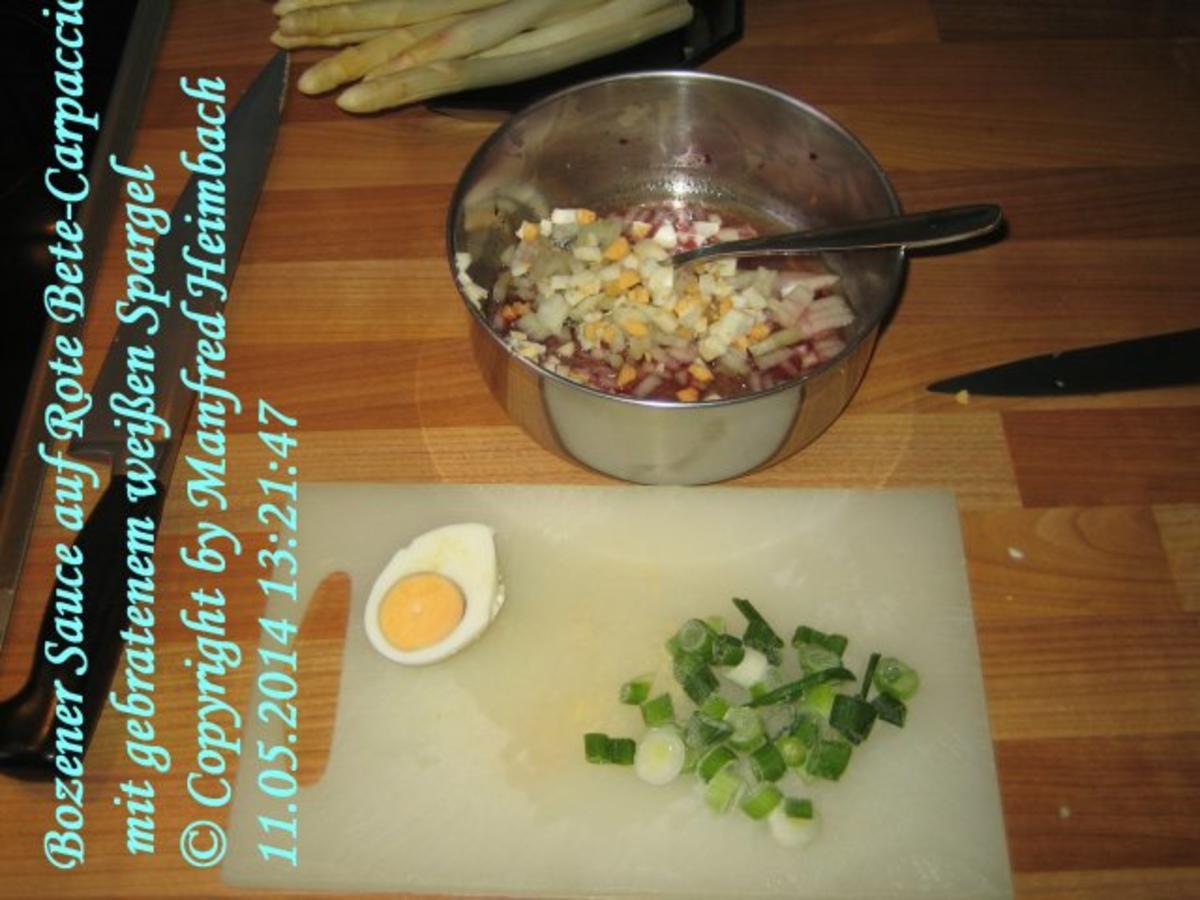 Gemüse – Bozener Sauce auf Rote Bete-Carpaccio mit gebratenem weißen Spargel - Rezept - Bild Nr. 4