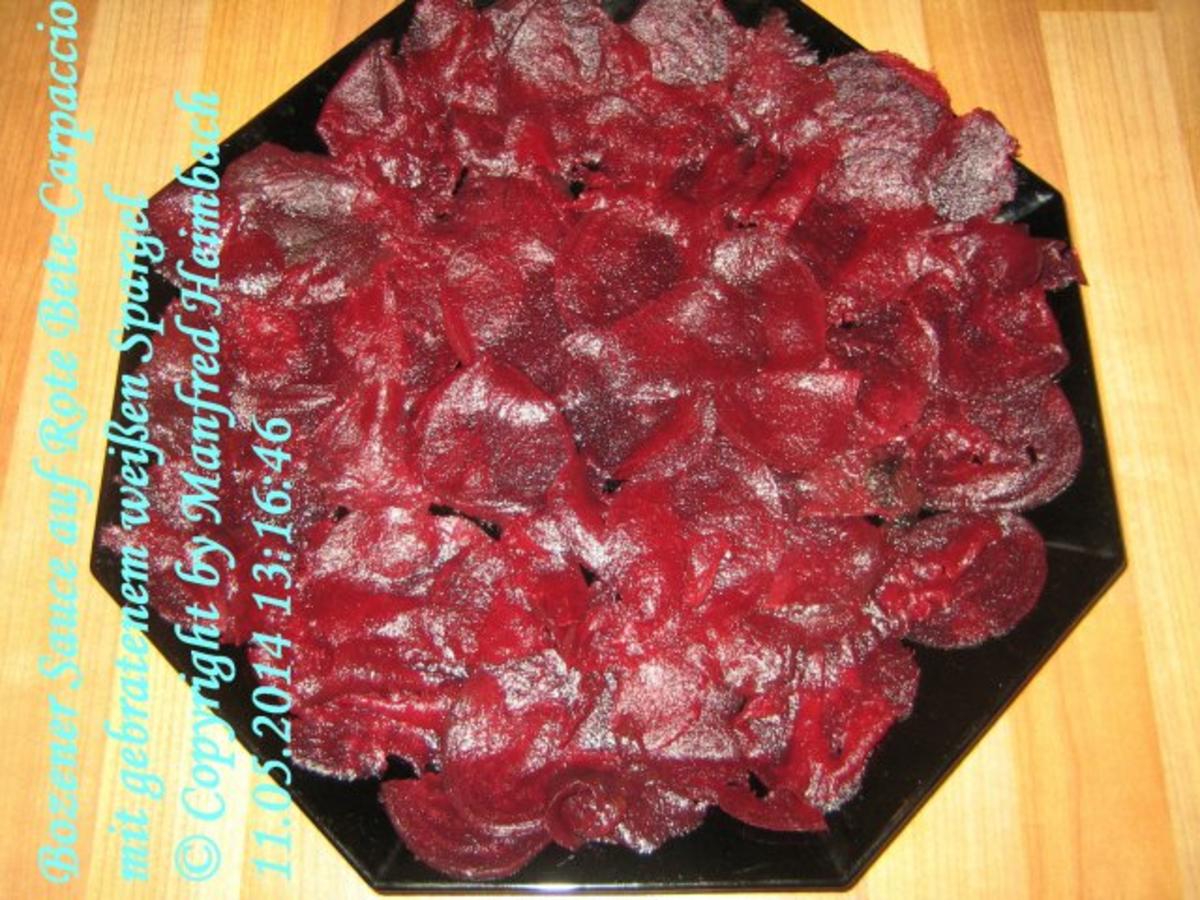 Gemüse – Bozener Sauce auf Rote Bete-Carpaccio mit gebratenem weißen Spargel - Rezept - Bild Nr. 5