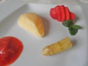 Spargel - Mousse mit Erdbeer - Sauce und karamelisierten Spargelspitzen ... - Rezept