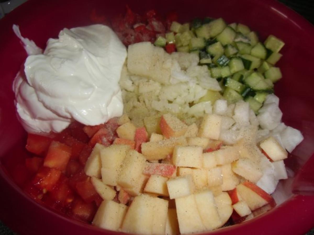 Vegetarischer Kartoffelsalat mit Schnitzelstreifen im Ausbackteig - Rezept - Bild Nr. 4